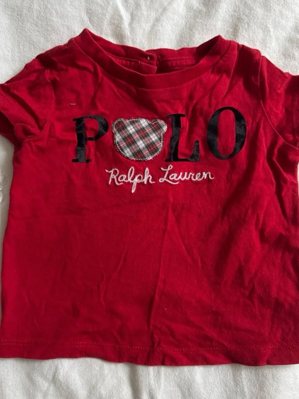 Ralph Lauren Red Short Sleeve Tee with Plaid Bear Accent